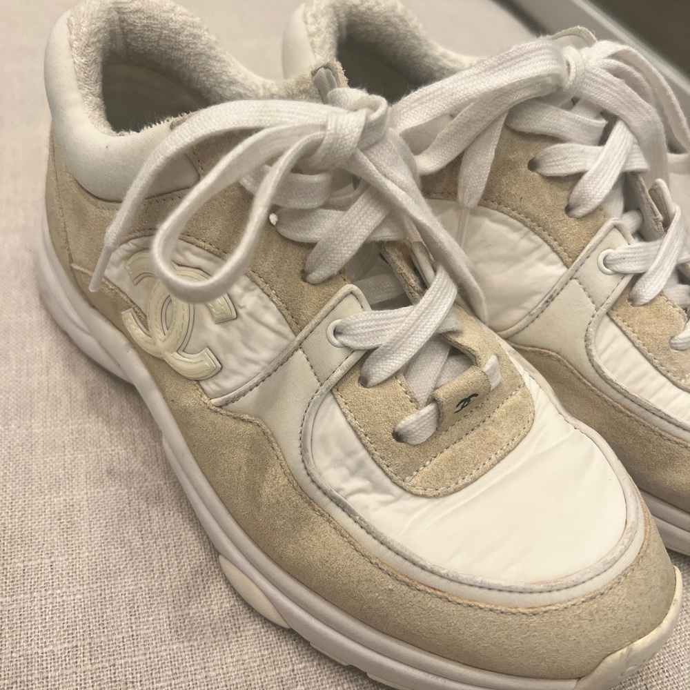 CHANEL Cream and White Athletic Shoes